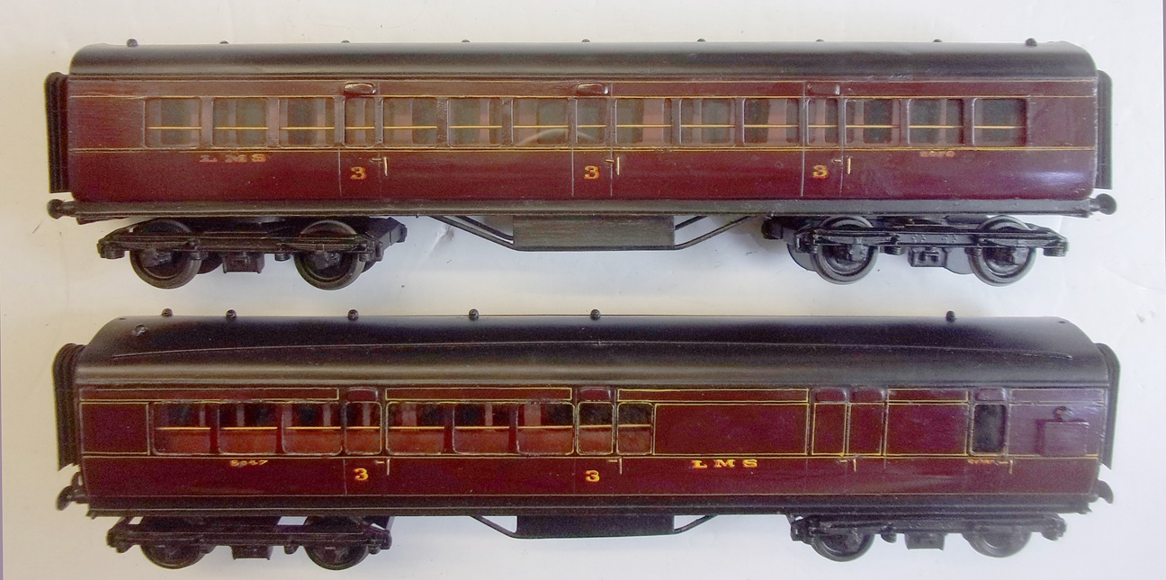 2 x 0 GAUGE LMS COACHES, LMS COACHES, wooden construction.  Mint condition.