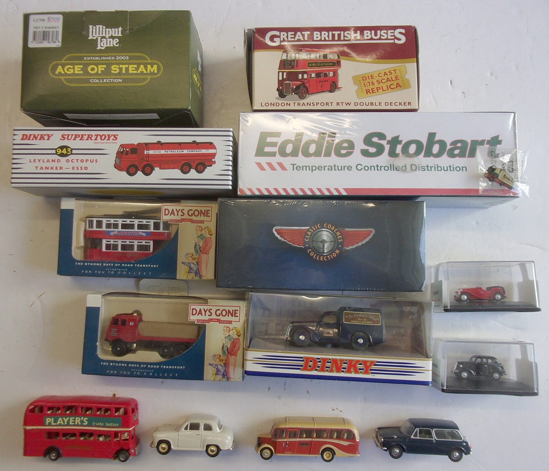 Group of Die-Cast Models, some new, boxed, some loose. Stobart still in wrapper, also Atlas Classic Coach.
