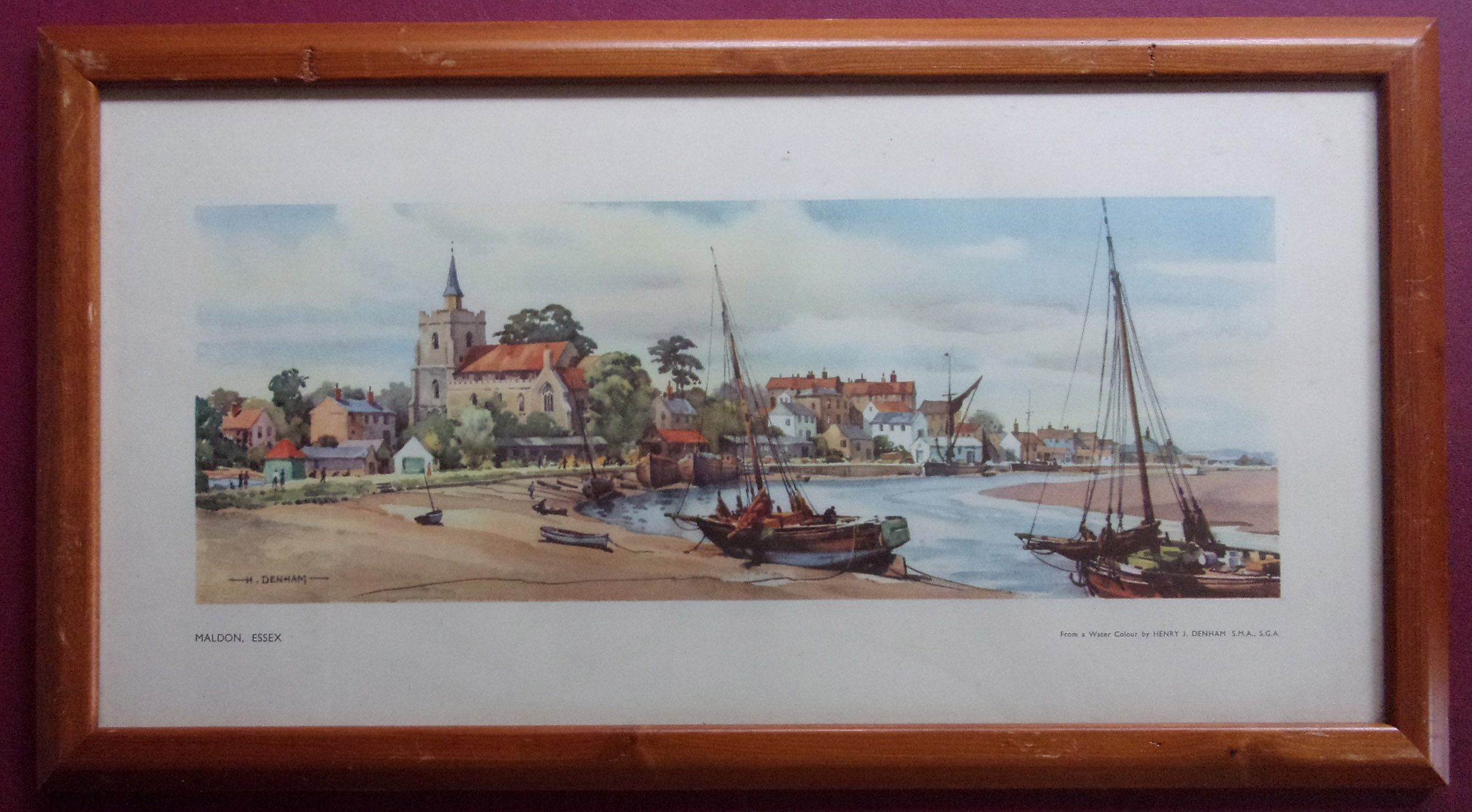 Carriage Print - "Maldon Essex" by Henry Denham from the LNER Post War Series, framed & glazed.