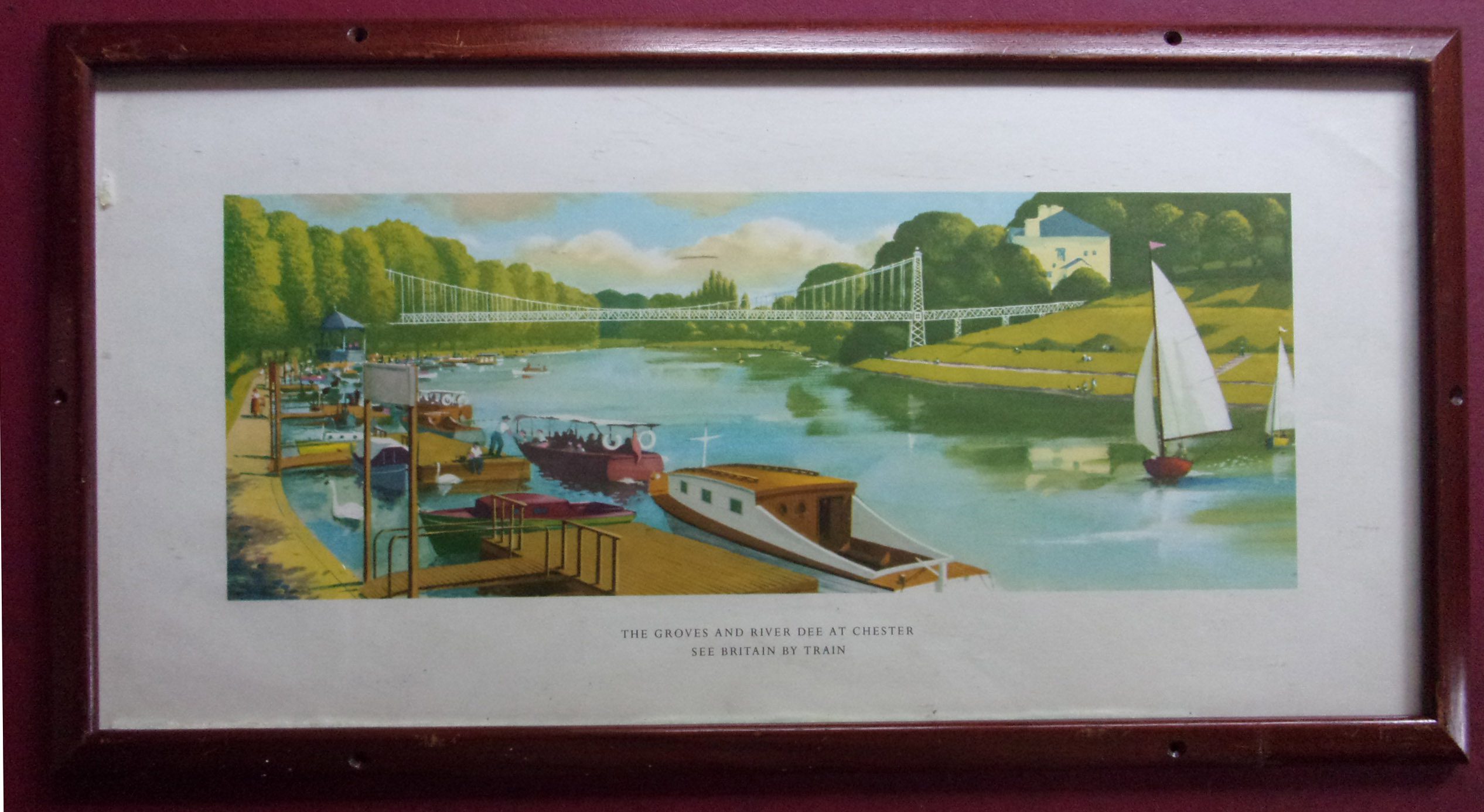 Carriage Print "The Groves & River Dee at Chester", from the LNER Post War Series.  Framed & glazed.