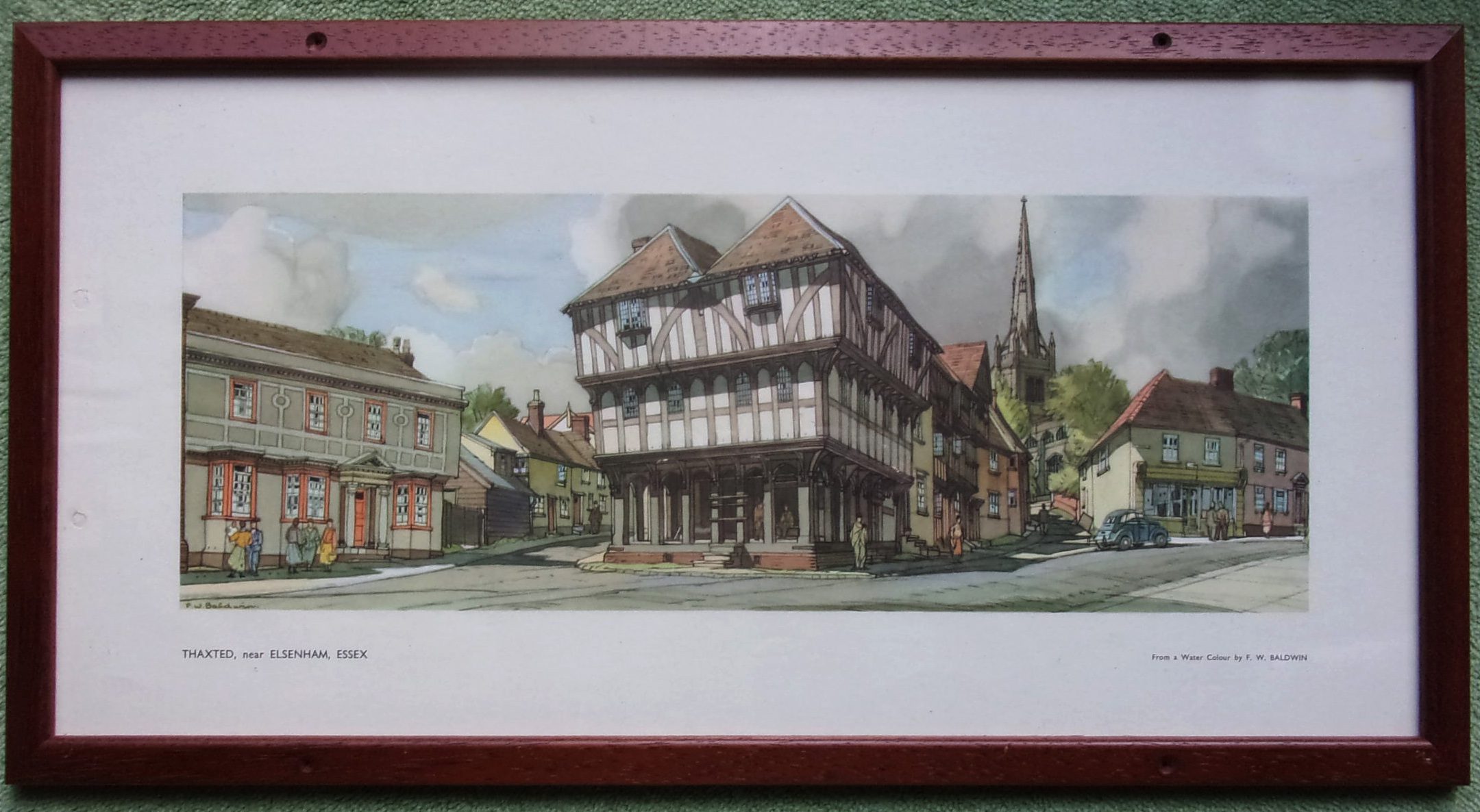 Carriage Print "Thaxted Essex" by F.W. Baldwin, from the LNER Post War Series, framed & glazed.