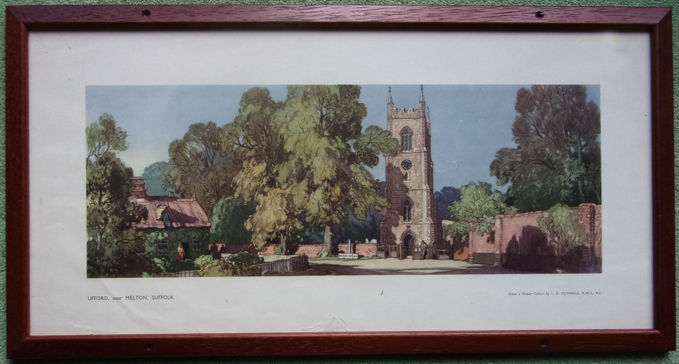 Carriage Print "Ufford Suffolk" by L.R Squirrel, from the LNER Post War Series.  Framed & glazed. v.g.c.