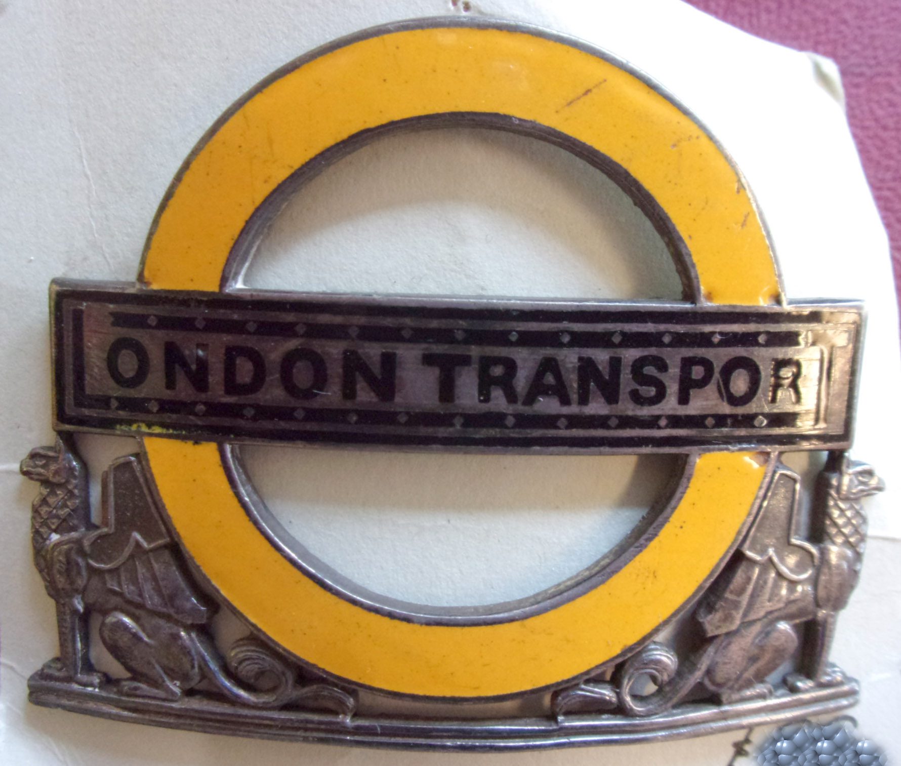 Solid silver London Transport Cap Badge, "London Transport" fully hallmarked Birmingham "3746", stamped to back.  v.g.c.