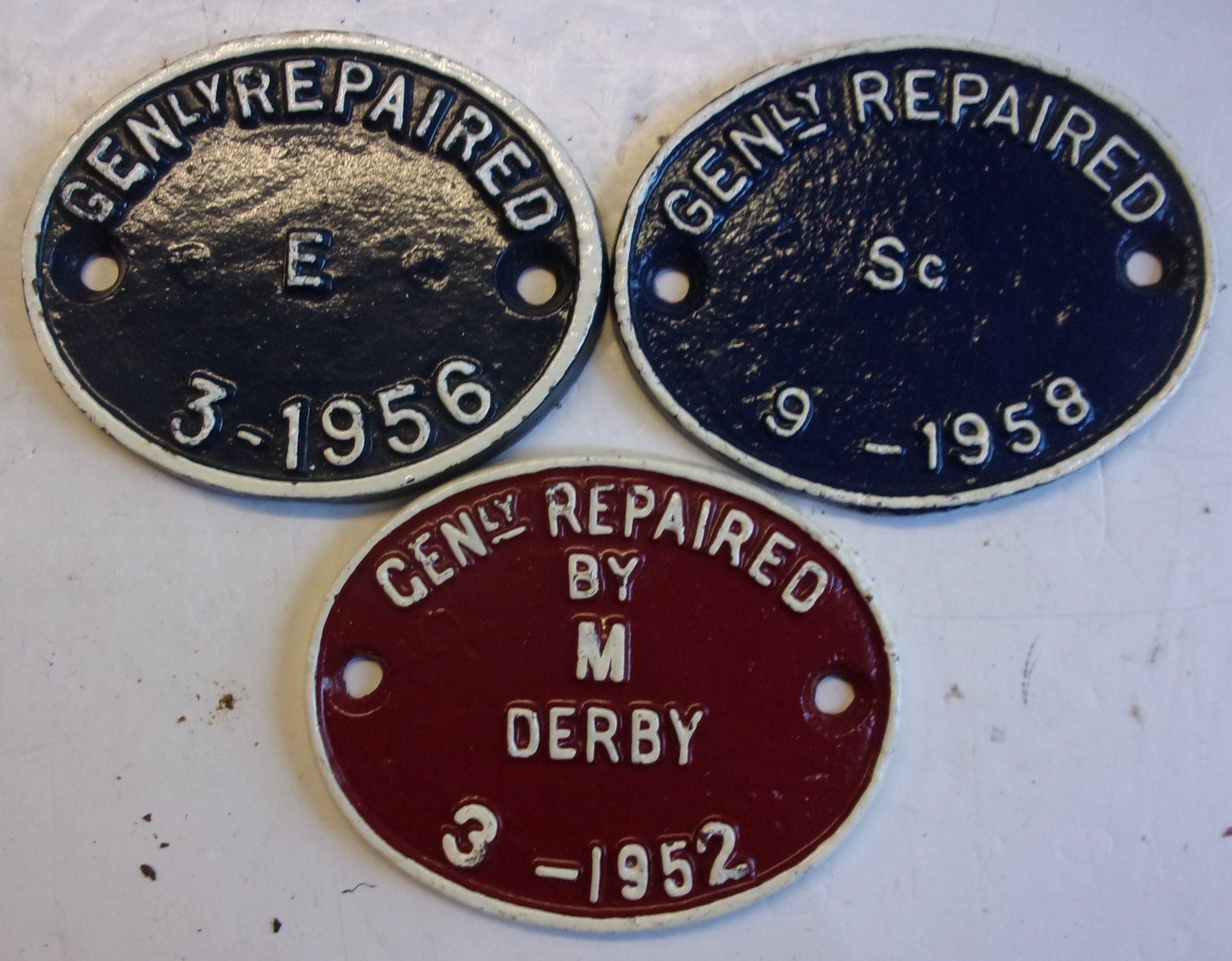 3 x Wagon General Repair Plates. cast iron. v.g.c. face painted.