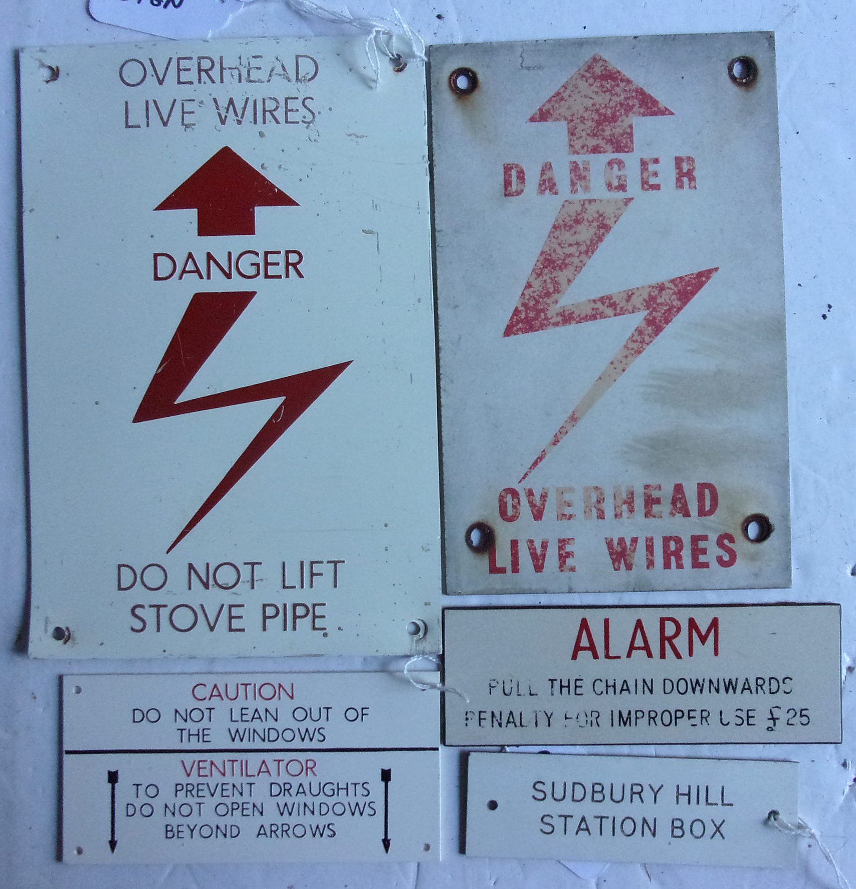 Group of traffolite labels including instrument label for "Sudbury Hill Station Box", as pictured.