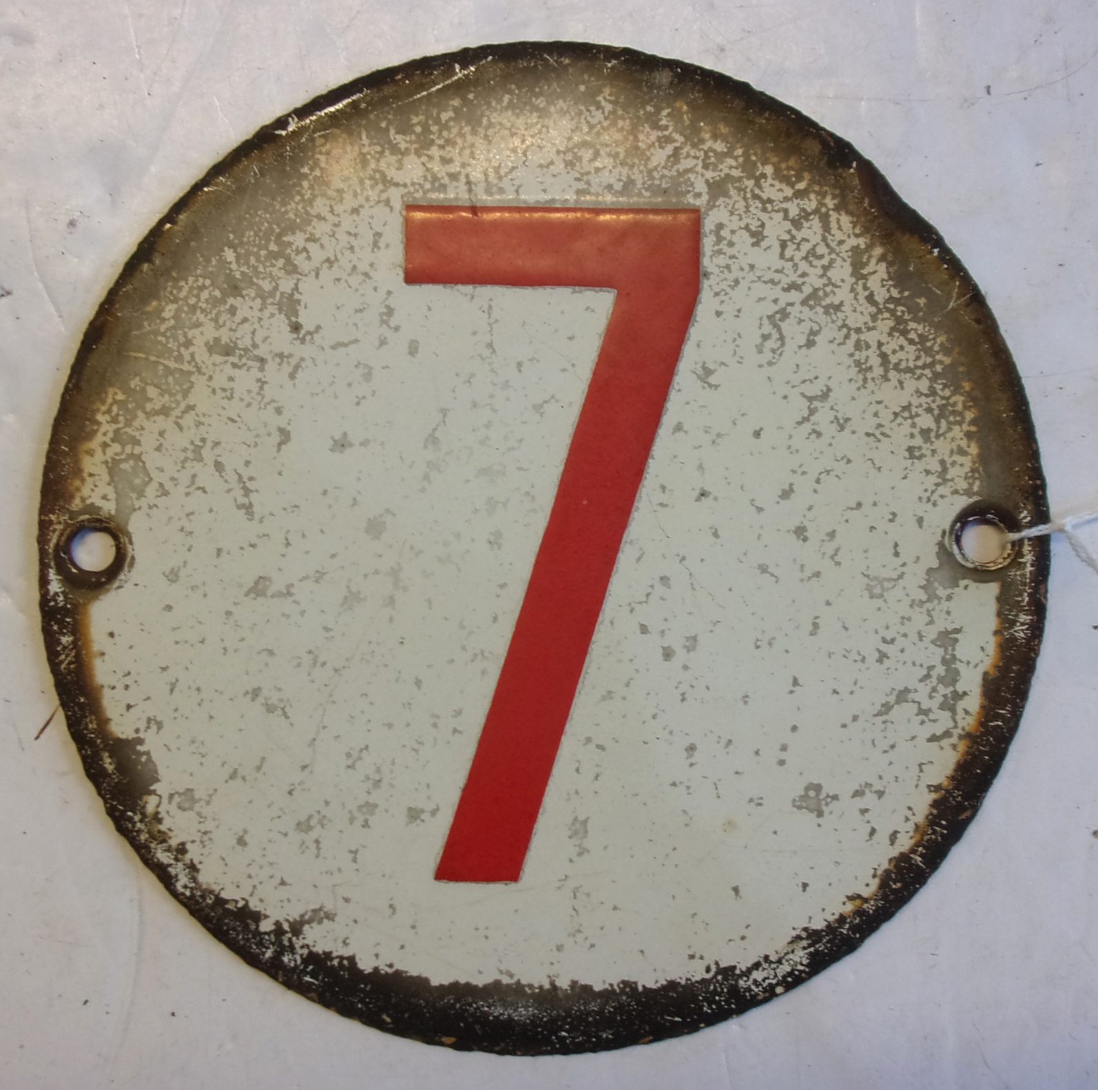 Enamel Track Plate for Signal Lever "7" ex trackside, but good condition for age. 6" diameter.