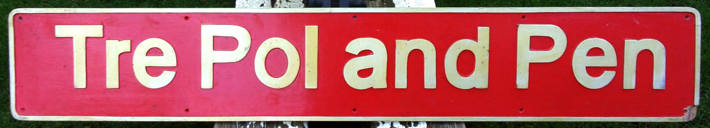 Repro Nameplate "The Pol and Pen", wooden construction.  58 1/2" x 9 1/2".