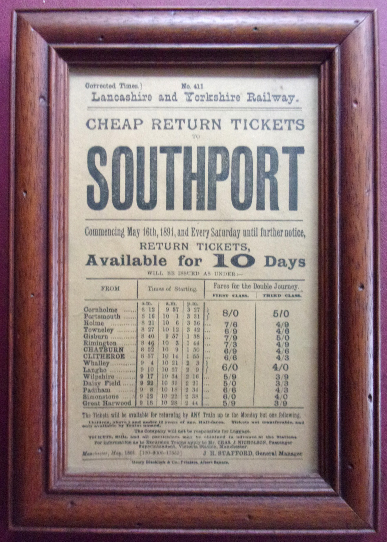 2 x Leaflets 1 x L&YR "Southport" dated 1891, framed & glazed, other is a double sided "Dublin" dated 1963.. v.g.c. (3 x images to view)