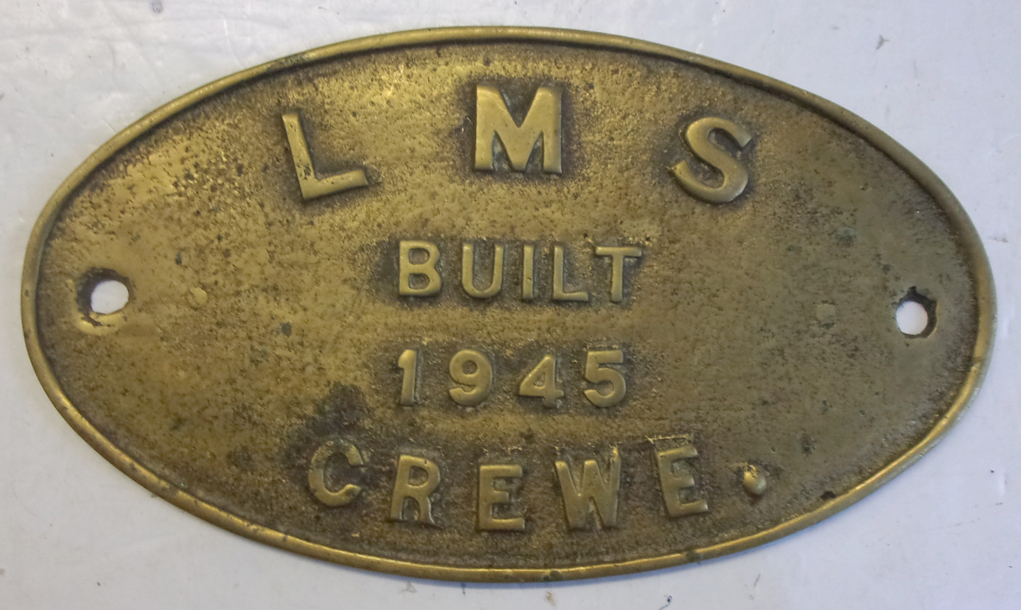 Repro Cast Brass Loco Worksplate "LMS Built Crewe" 1945.  Full size.