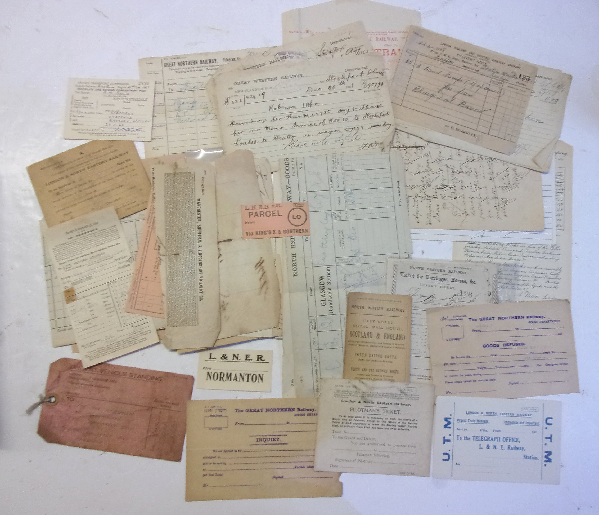 Quantity of labels, notes etc. Various pre grouping companies included. Linen paperwork for Haymarket dept.