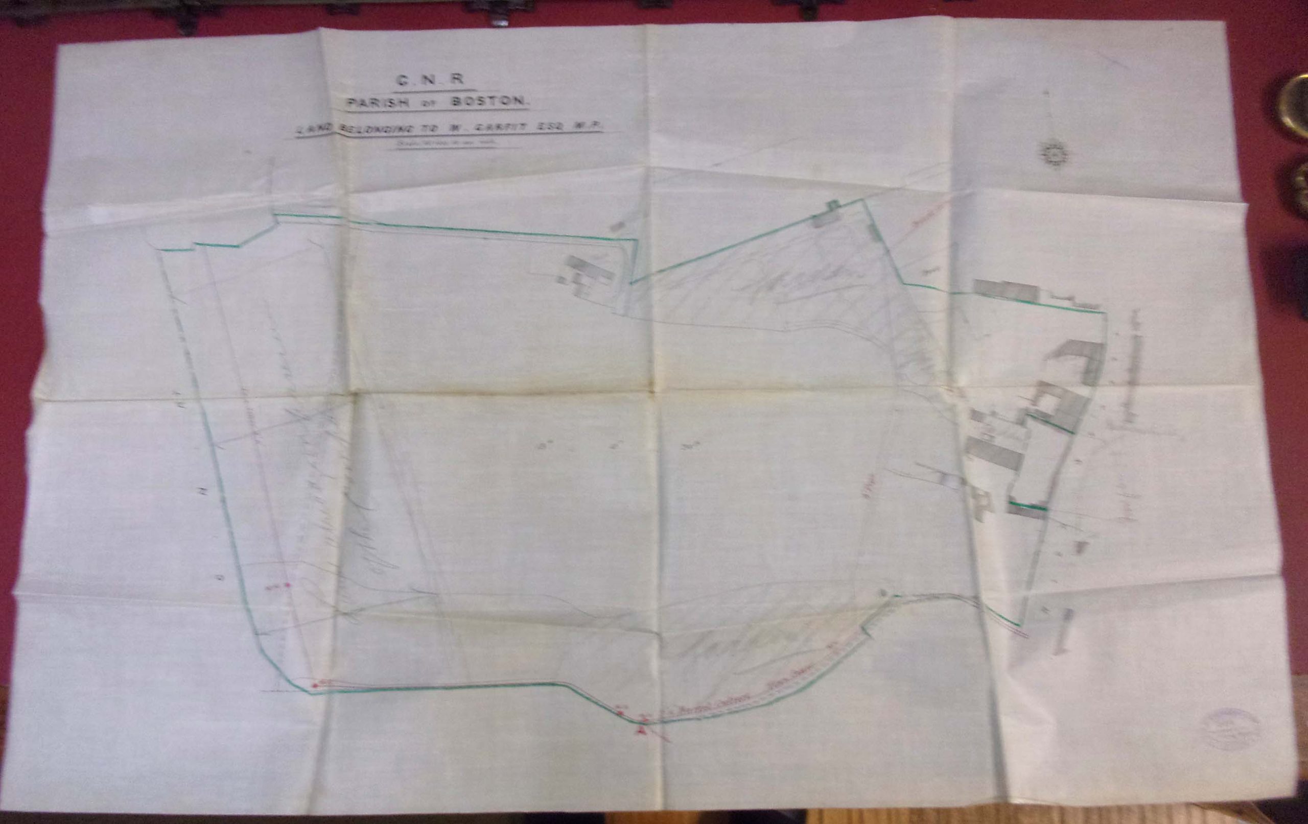 Drawing Office, drawing on linen GNR Parish of Boston. v.g.c. 38" x 25". ( 3 x images to view)