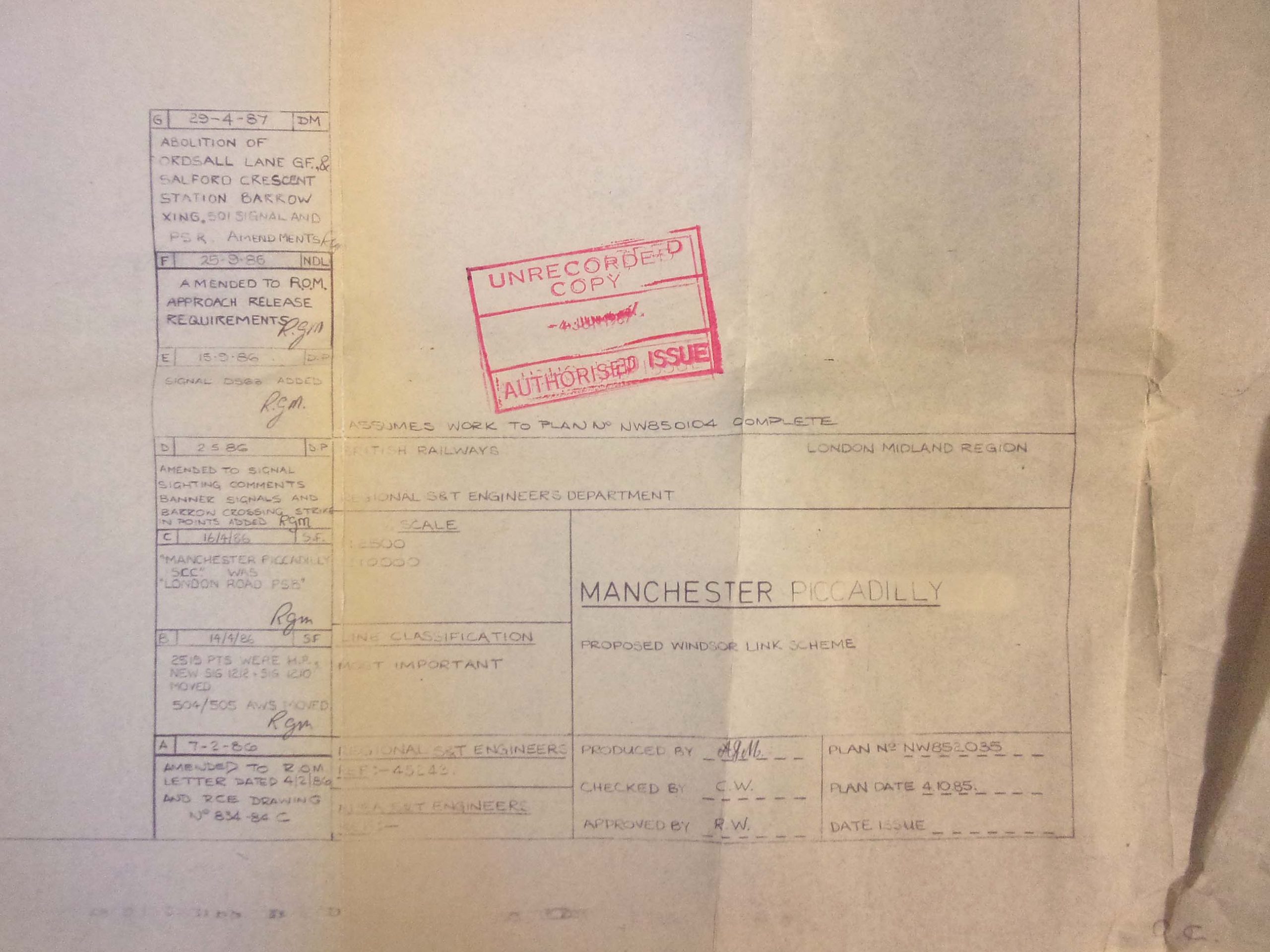 Very large drawing on paper "Manchester Piccadilly".  Approx. 10ft in length.