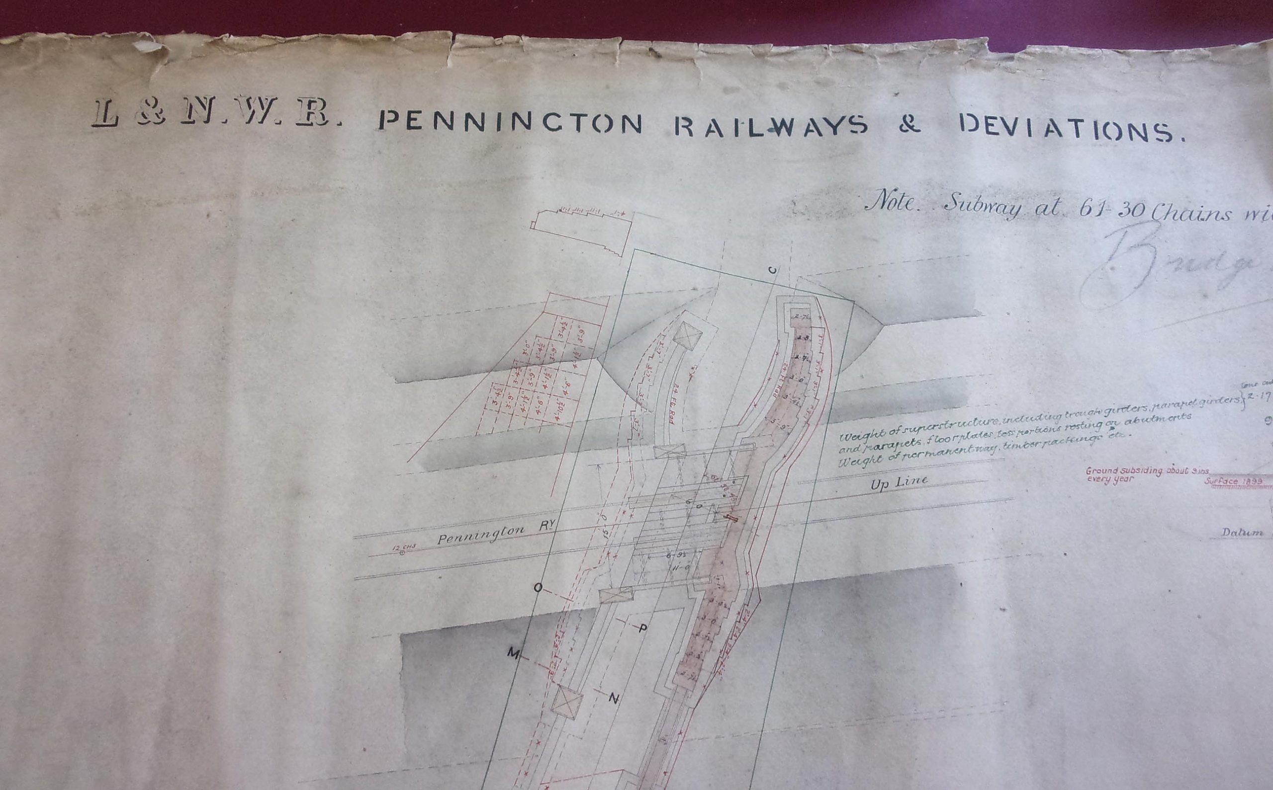 L&NWR Plans, Pennington Railways & Deviations Plans.  Backed on linen.