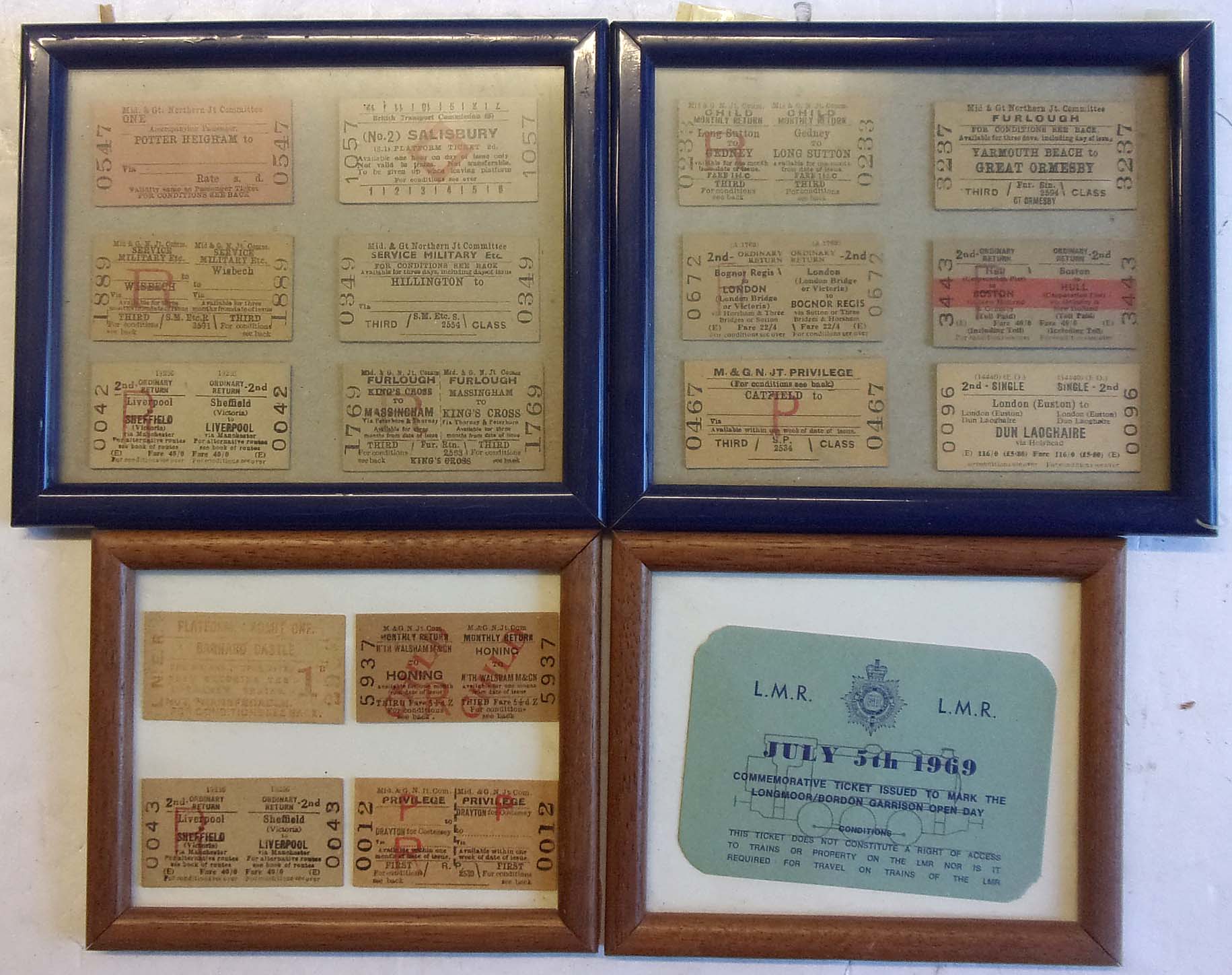 4 x small framed displays of Tickets, as pictured, also large panel containing tickets ( 2 x images to view)