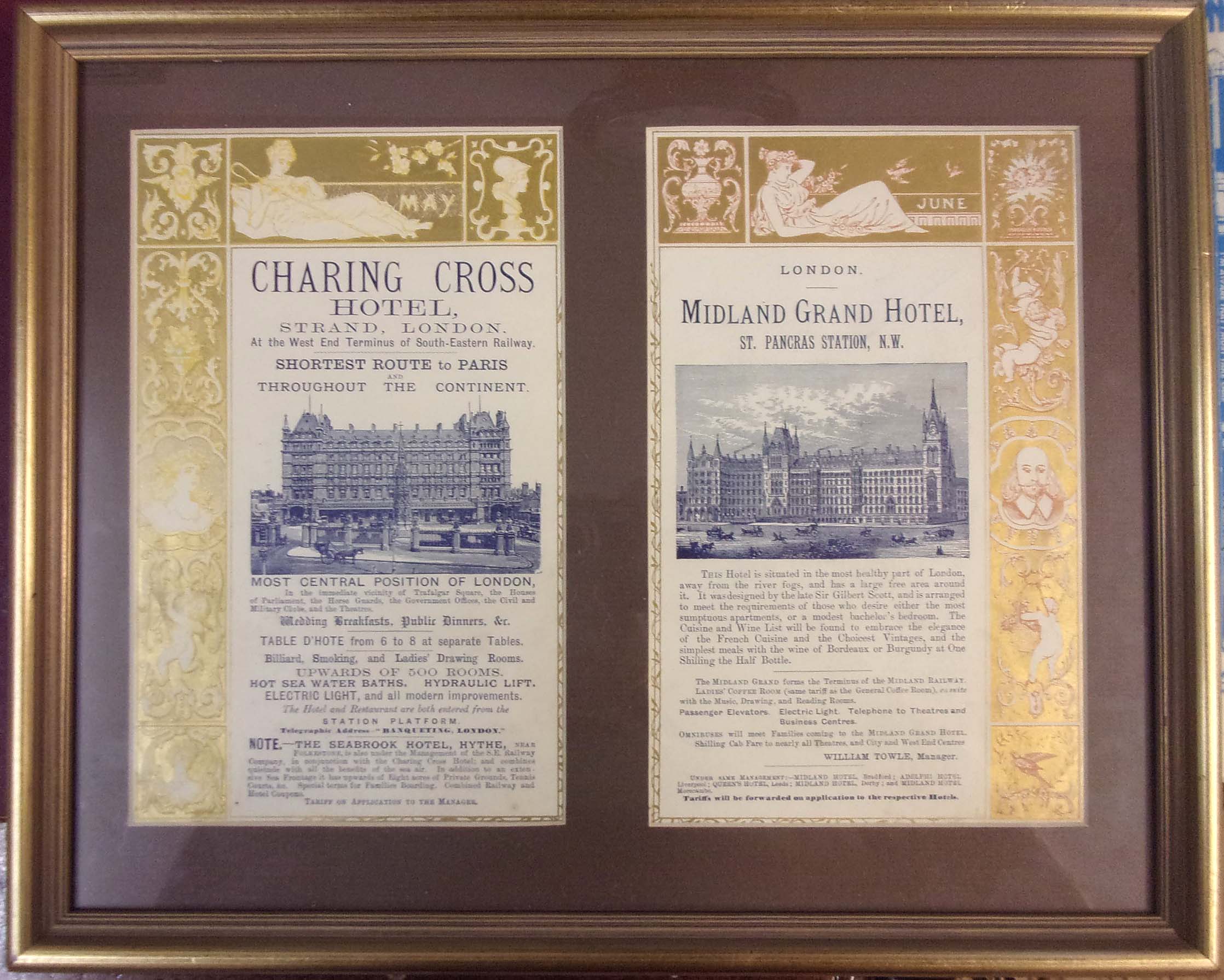 2 x nicely framed & glazed Post Grouping Railway Hotel Flyers in exceptional condition. ( 2 x images to view)