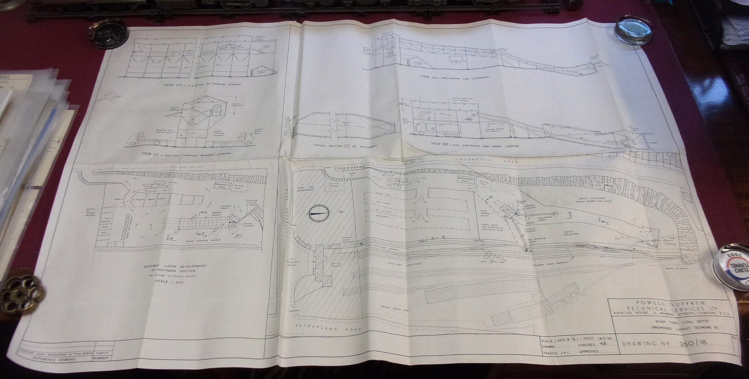 Drawing Office Copy Powell Duffryn Ltd "Kemp Town Coal Depot". 40" x 27", on paper. ( 2 x images to view)