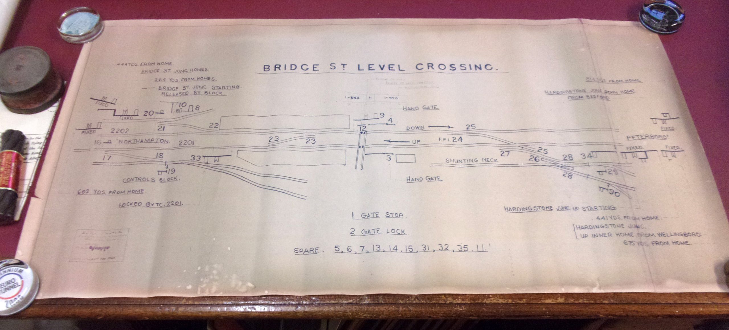 Track Diagrams "Bridge St Level Crossing Derby 1948" on paper.  37" x 19" v.g.c.