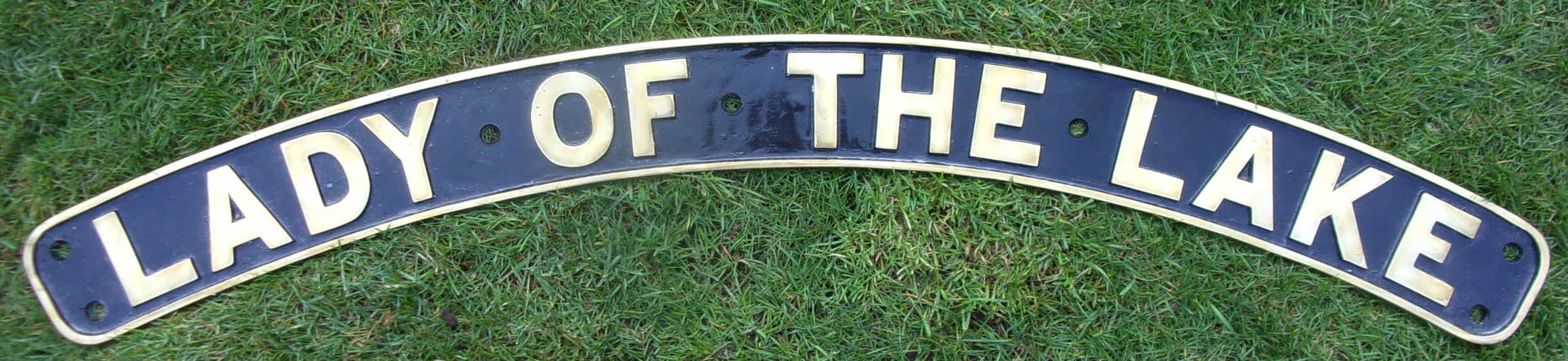 Reproduction Nameplate as Royal Scot Class "LADY OF THE LAKE" 6149. Embossed cast brass "46" x 4".