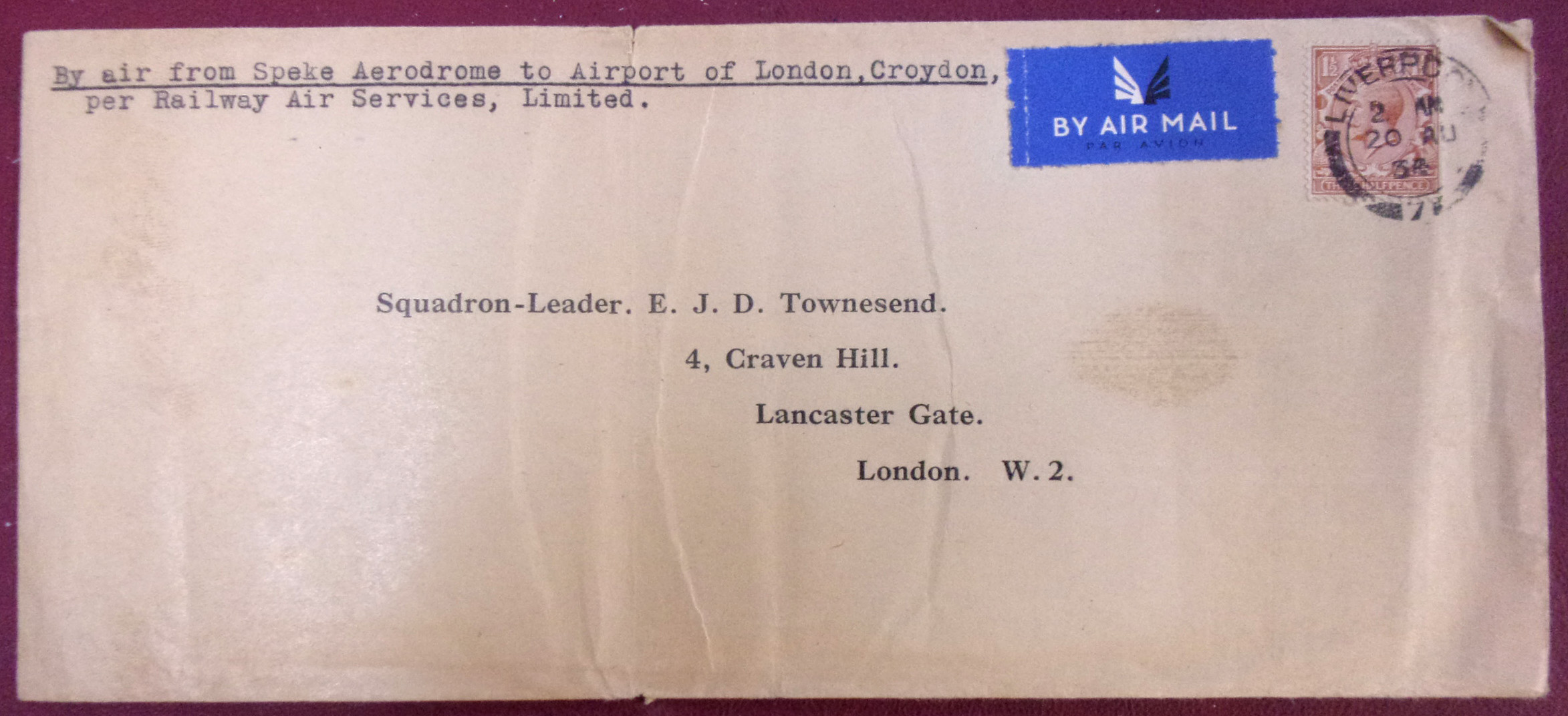 Airmail labels plus Europe addressed to Squadron Leader EJD Townsend.  9 x images.