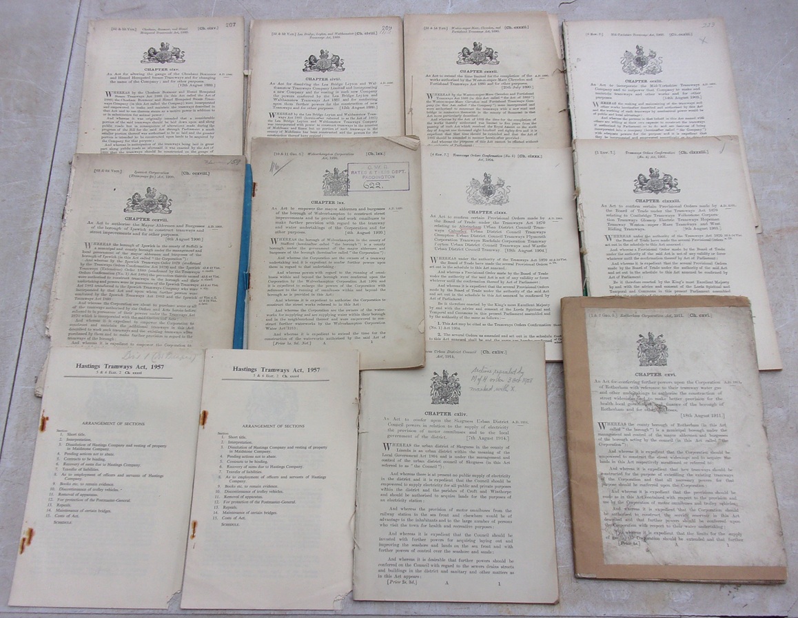 12 x Acts of Parliament ref . To Tramways.