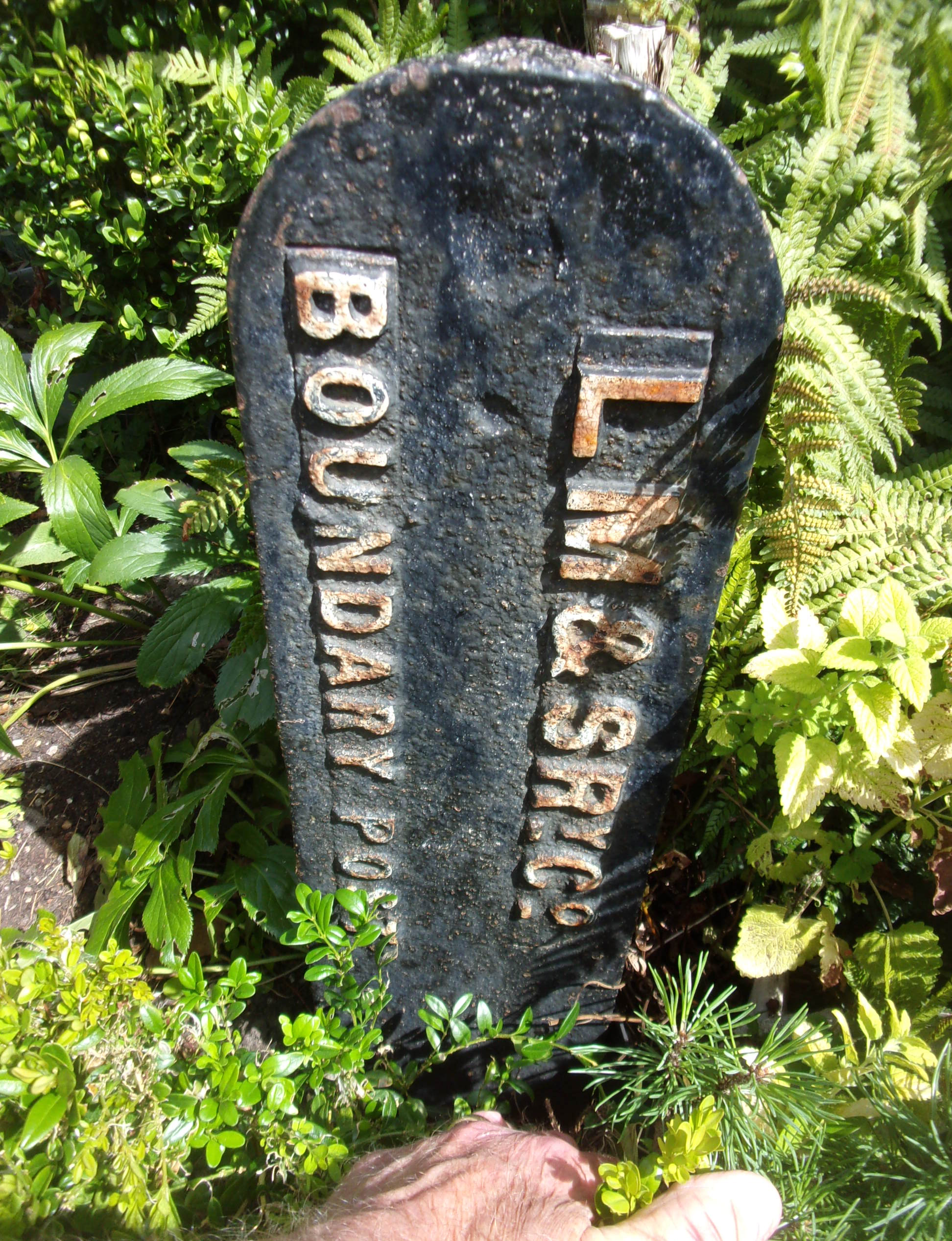 "LM SRY. CO" Boundary Post.  Cast iron, to be sold in situ, Poynton area of Cheshire.  Very rare item.