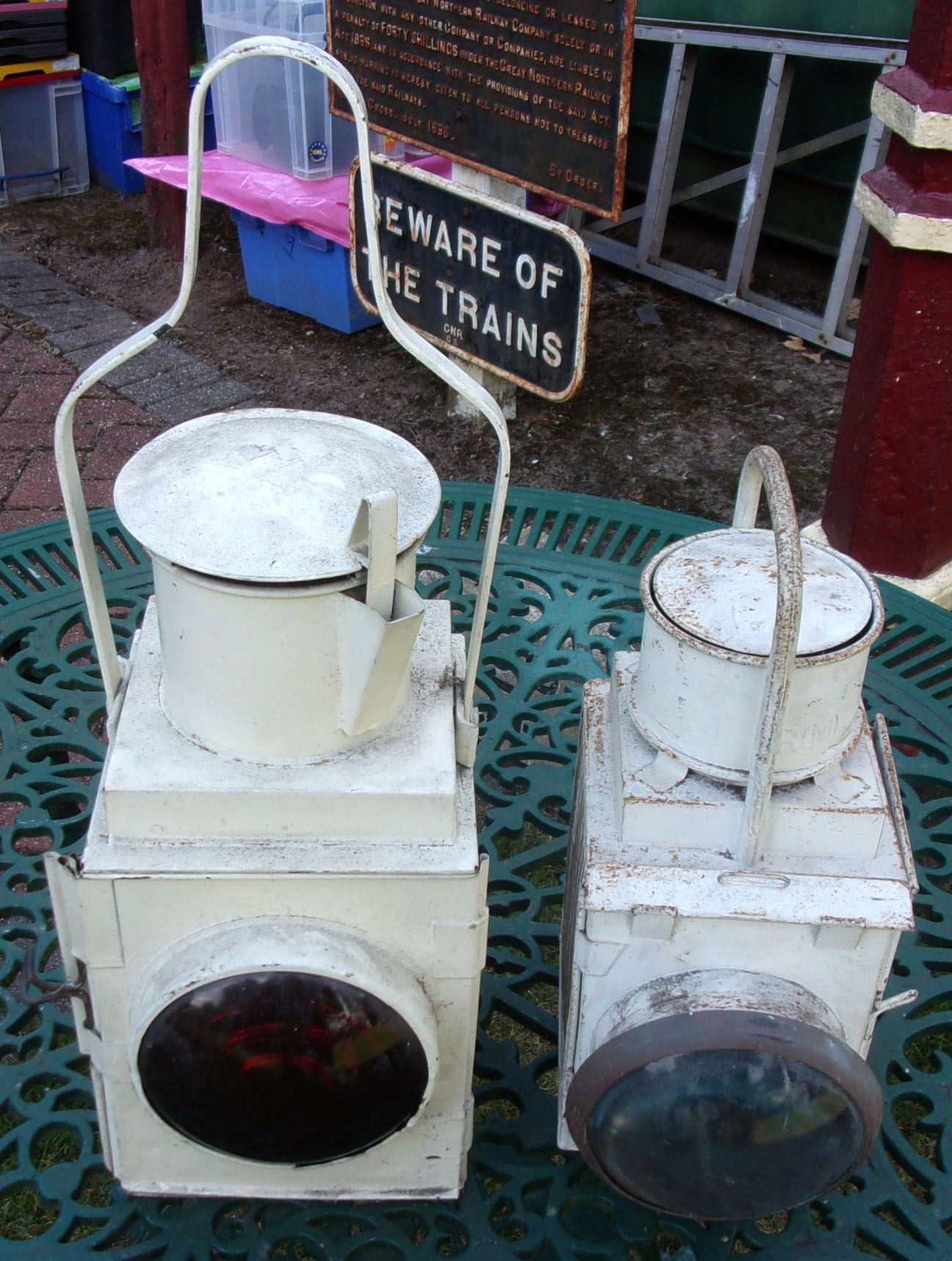 2 x Loco Headlamps, in need of attention, complete with vessels & burners.