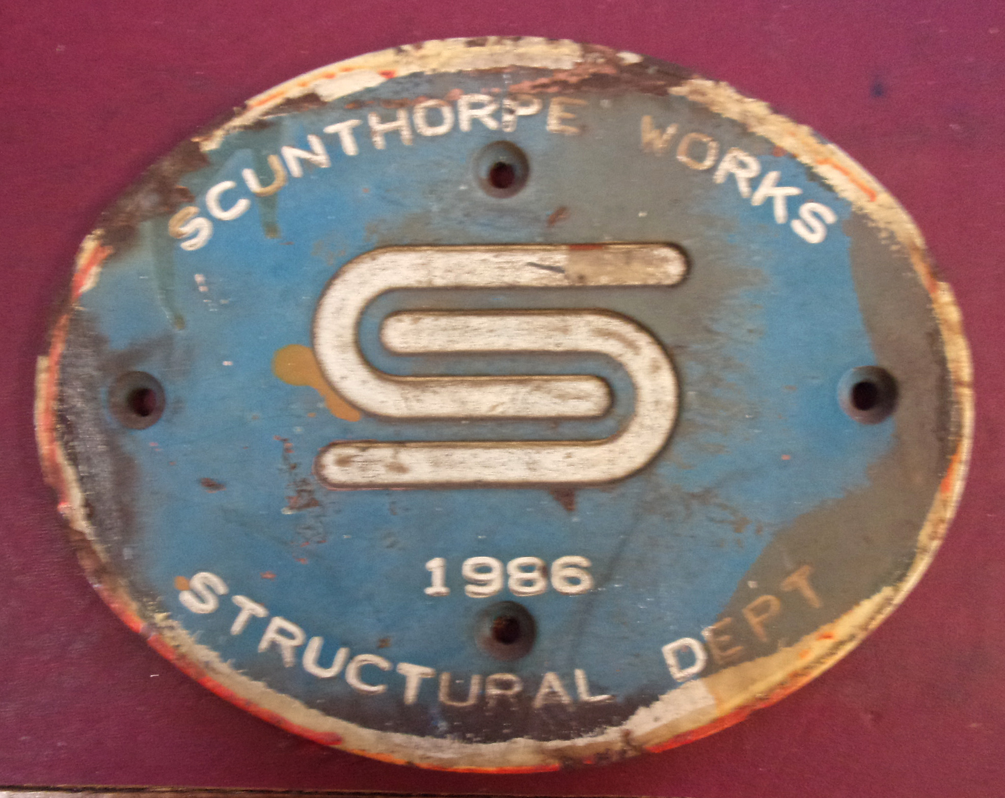 Scunthorpe Steel Works Wagon plate, as carried by Super Heavy Billet Wagons, built onsite at the Steel Works. "Scunthorpe Works 1966 Structural Dept. Cast steel. 10 1/4" x 8".