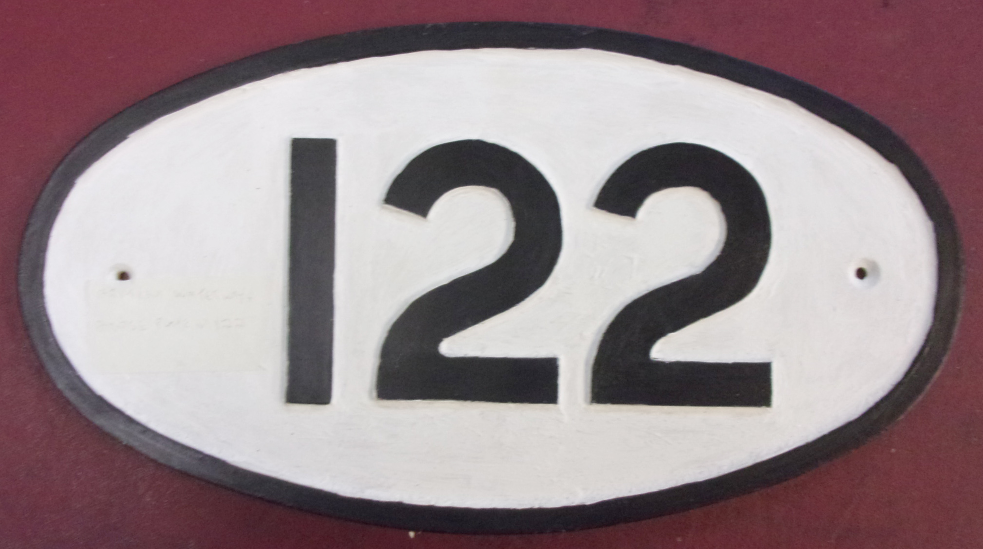 British Waterways Canal Bridgeplate "122" cast aluminium.  14" x 7 1/2".