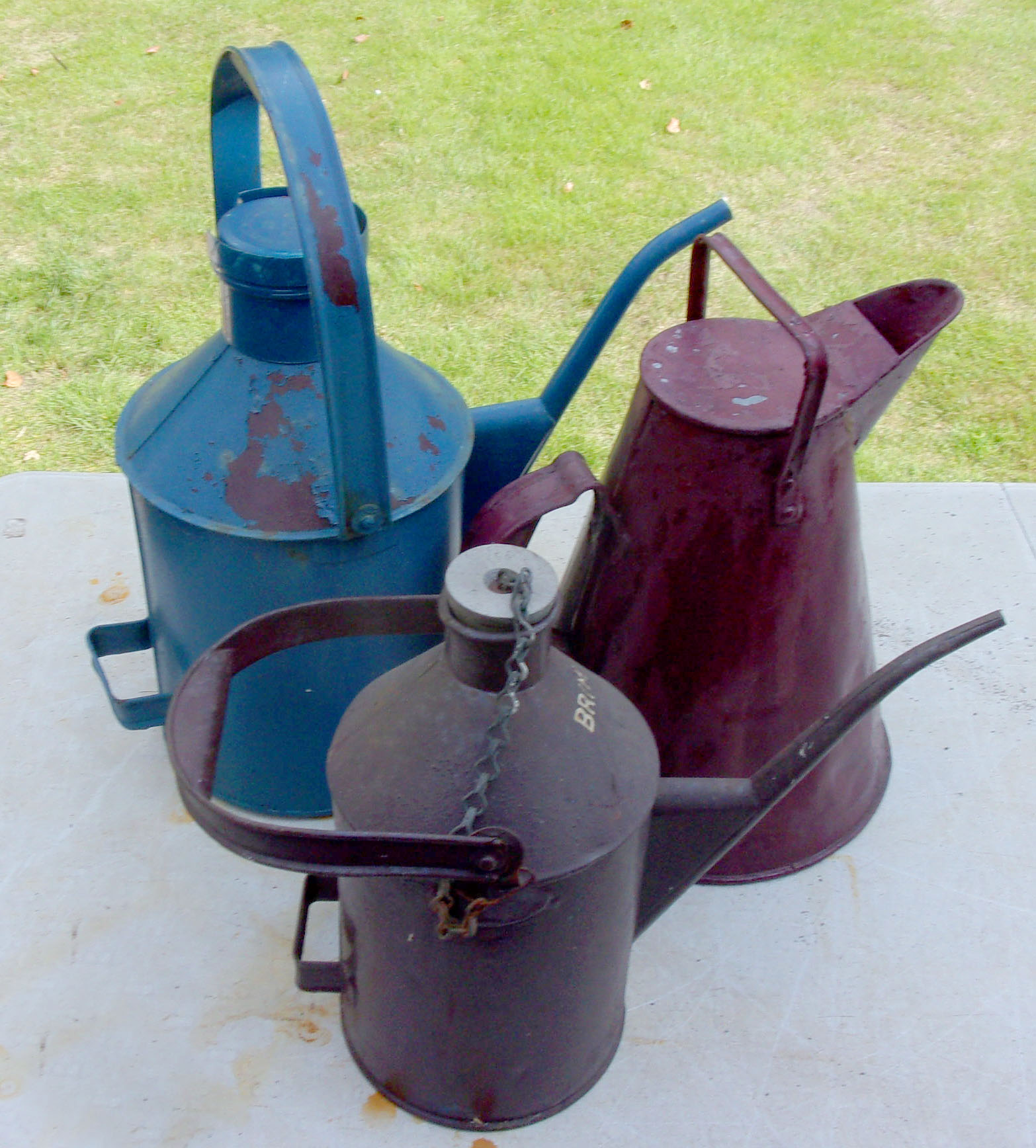 2 x Large Oil/Sand Pourers, complete with stoppers, sound condition.