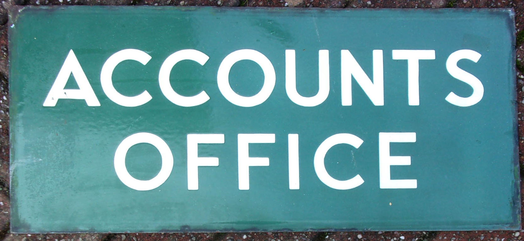 BR(S) enamel sign "ACCOUNTS OFFICE" double sided. 27" x 12".