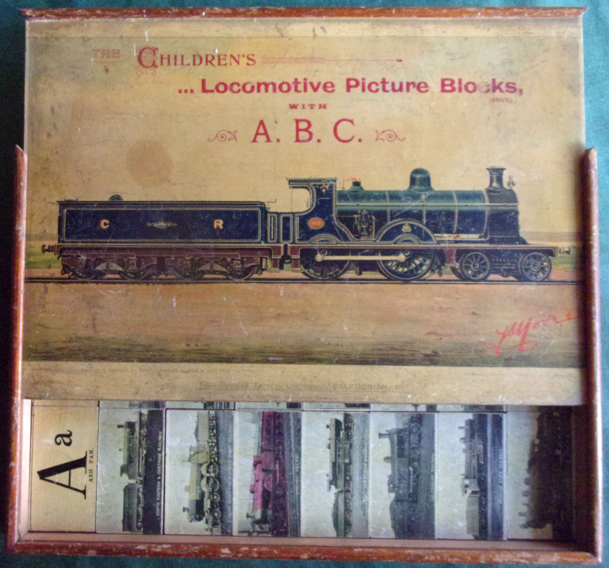 Childs Game A.B.C. & Locomotive Picture Puzzle, early educational toy, in very good condition, well over 100 years old. Complete original box.