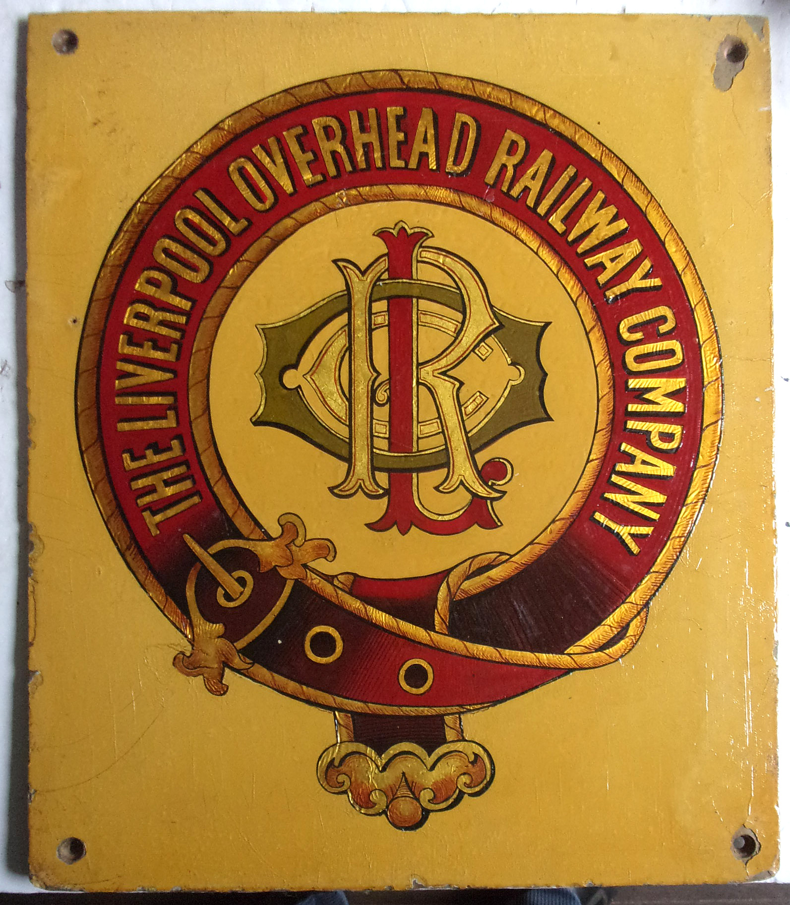 Original Transfer on Board "The Liverpool Overhead Railway Company", overall 12" x 14". "LNER Carriage Works Yorks 380" stencilled on rear.