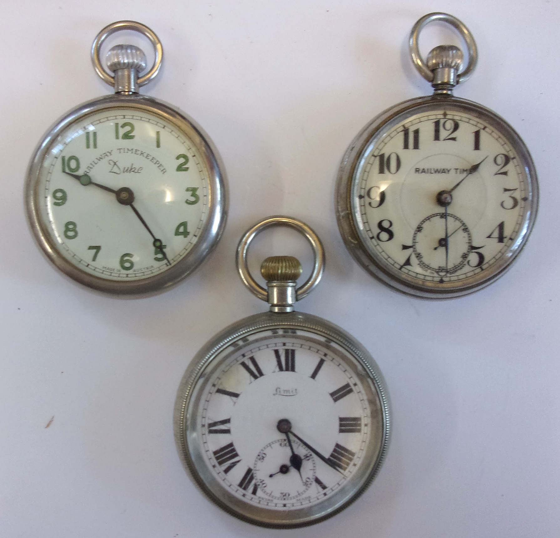 3 x Pocket Watches, 1 x engraved "BR(M) 17907" others are none railway. All ticking away nicely.