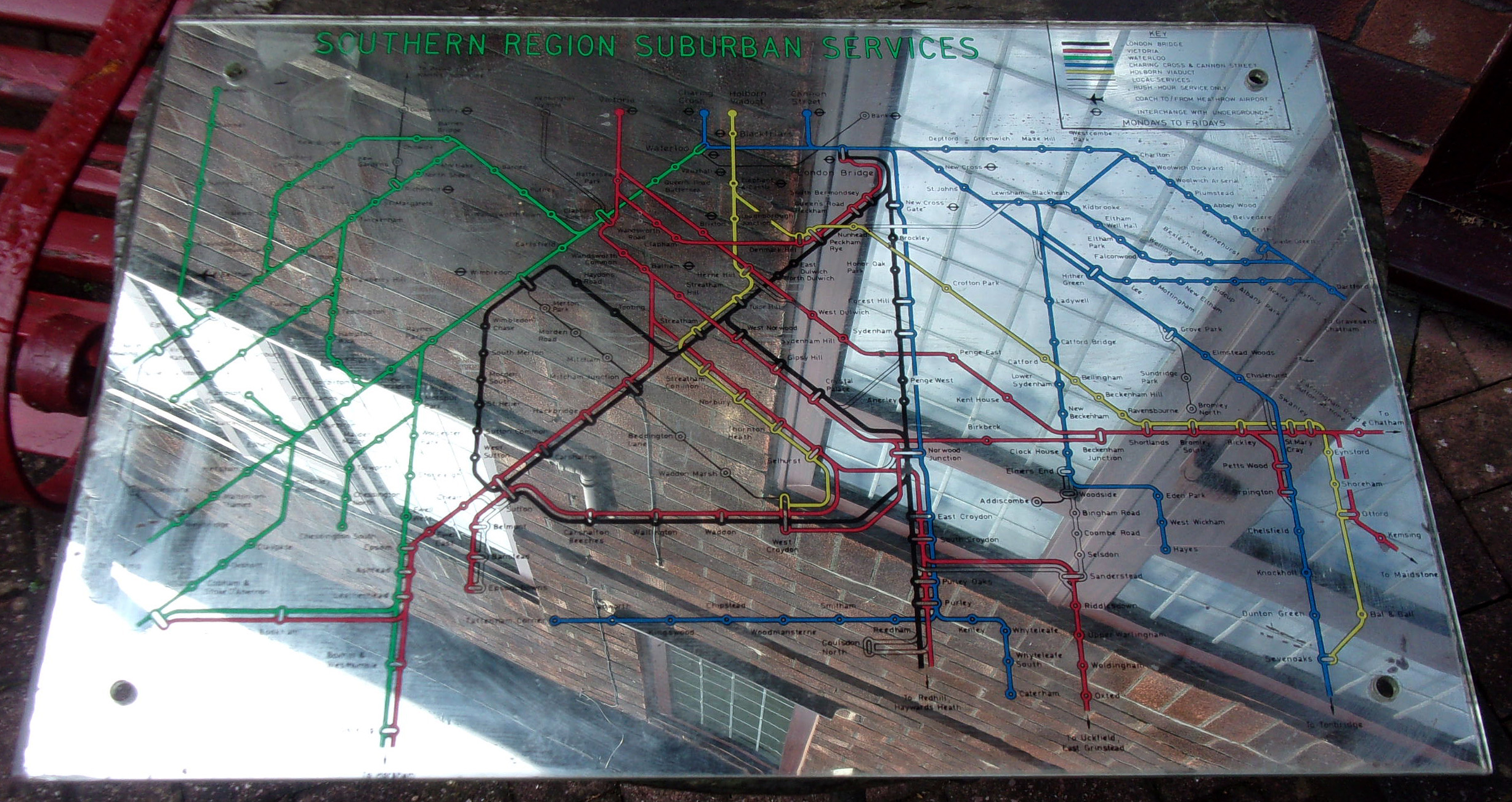 Carriage Routes Mirror "Southern Regions Suburban Services". Very good condition, no damage at atll. Sorry about refection. 24" x 16".