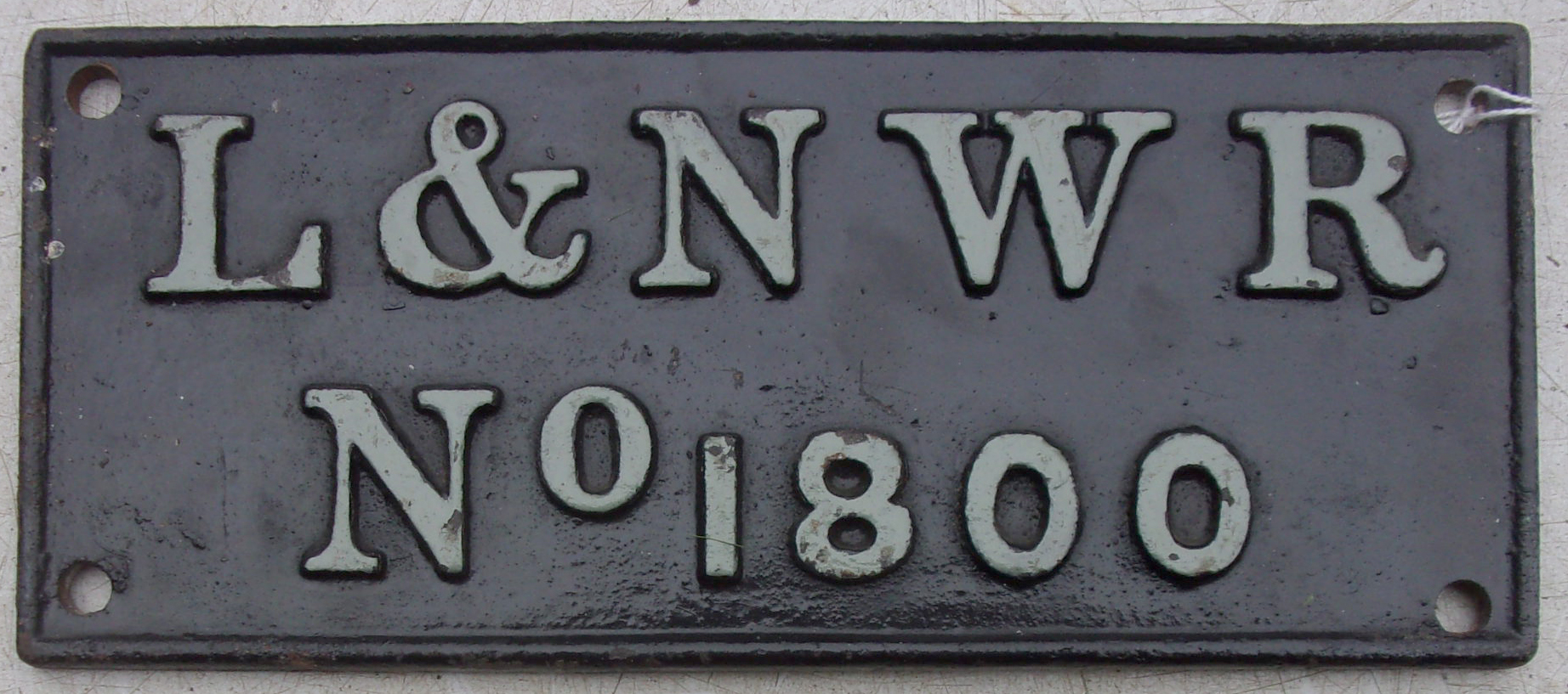 Locomotive Tenderplate "L&NWR No. 1800". Repainted face, ex loco back. 11 1/2" x 5".